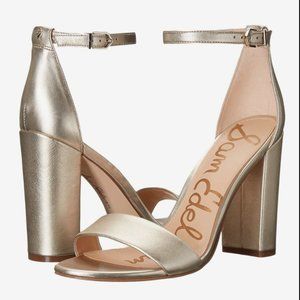 Sam Edelman Yaro Ankle Strap Sandal Block Heels In Gold
